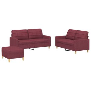 vidaXL 3 pcs conjunto de sof&aacute;s com almofad&otilde;es tecido vermelho tinto