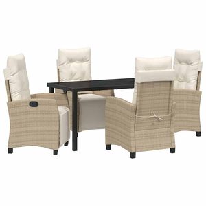 vidaXL Conjunto de Jantar para Jardim com almofada 5 pcs Bege vime PE