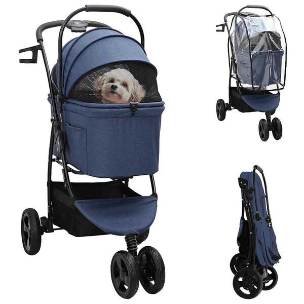 vidaXL Carrinho de Pet Dobrável Ajustável Azul 78 x 54 x 101 cm