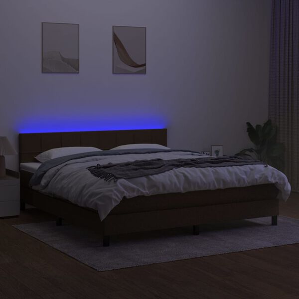 vidaXL Cama box spring c/ colch&atilde;o/LED 180x200cm tecido castanho-escuro