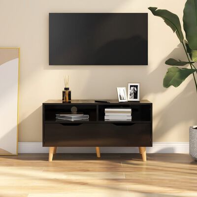 vidaXL Móvel de TV 90x40x48,5 cm derivados de madeira preto brilhante