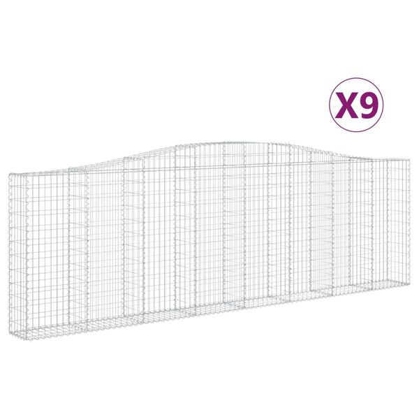 vidaXL Cestos gabi&atilde;o arqueados 9pcs 400x30x120/140cm ferro galvanizado