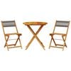 vidaXL 3 pcs conjunto de bistr&ocirc; polipropileno/madeira maci&ccedil;a cinzento