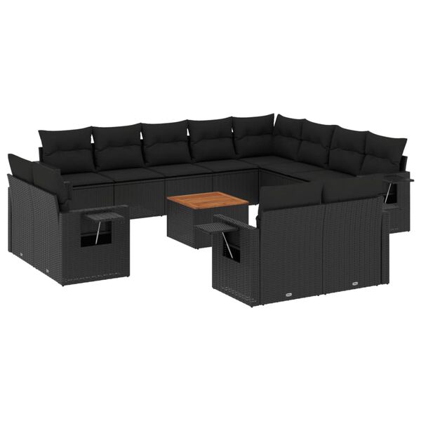 vidaXL 13 pcs conjunto de sof&aacute;s de jardim com almofad&otilde;es vime PE preto
