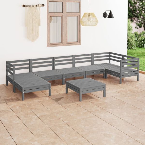 vidaXL 8 pcs conjunto lounge de jardim pinho maci&ccedil;o cinzento