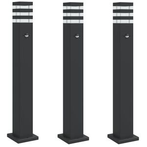 vidaXL Candeeiro ch&atilde;o p/ exterior c/ sensor 3 pcs 80 cm alum&iacute;nio preto