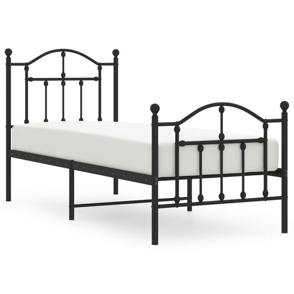 vidaXL Estrutura de cama com cabeceira e p&eacute;s 75x190 cm metal preto