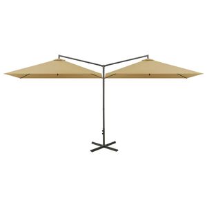 vidaXL Guarda-sol jardim duplo poste a&ccedil;o 600x300 cm cinza-acastanhado