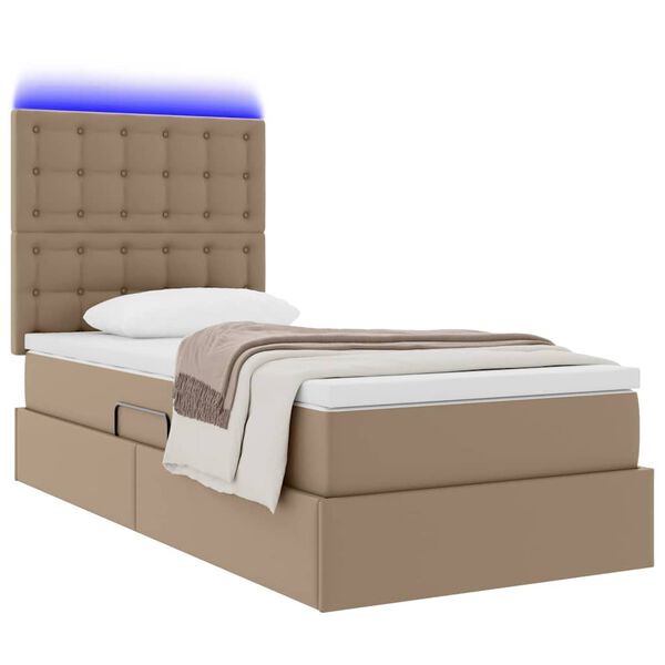 vidaXL Cama com arruma&ccedil;&atilde;o e LED Cappuccino 90 x 200 cm Couro Sint&eacute;tico