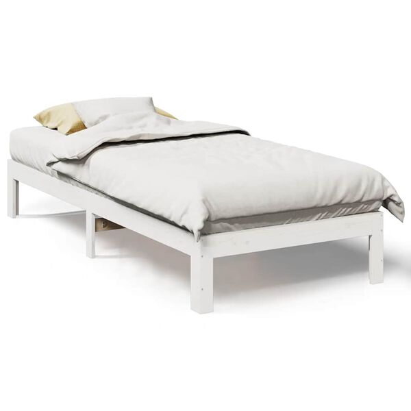 vidaXL Estrutura de cama sem colch&atilde;o 80x200 cm pinho maci&ccedil;o branco