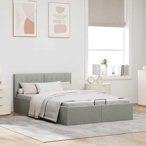 vidaXL Cama hidr&aacute;ulica c/ arruma&ccedil;&atilde;o 140x200cm tecido cinza-escuro