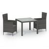 vidaXL Conjunto jantar p/ exterior com almofad&otilde;es 3 pcs vime cinzento