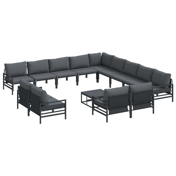 vidaXL Conjunto de Sof&aacute; de Jardim com almofada 14 pcs Preto A&ccedil;o