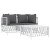 vidaXL 3 pcs conjunto lounge de jardim com almofadões aço branco