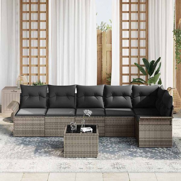 vidaXL Conjunto de Sof&aacute; de Jardim 7 pcs Cinzeto Rattan Sint&eacute;tico