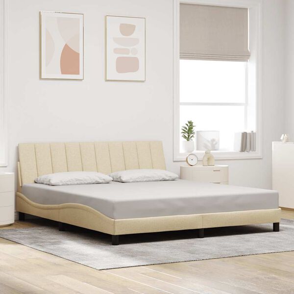 vidaXL Estrutura de cama sem colch&atilde;o Hanko 180x200 cm tecido cor creme