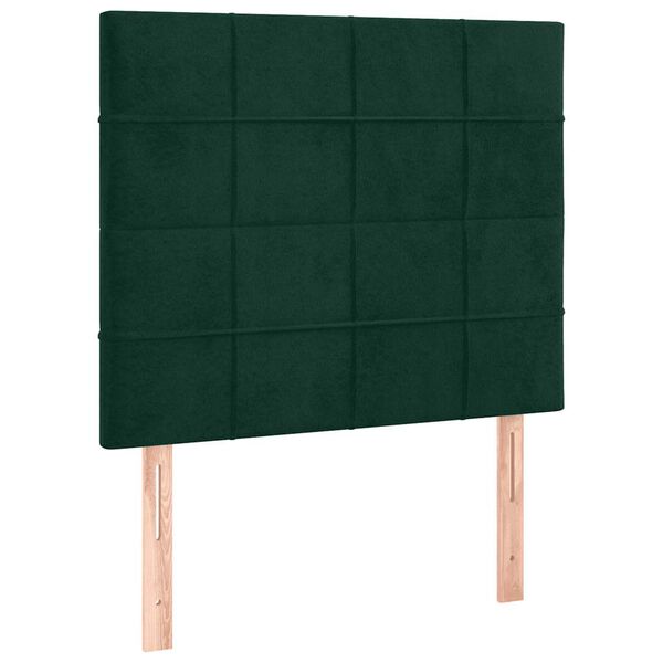 vidaXL Cabeceira de cama c/ LED veludo 80x5x118/128 cm verde-escuro