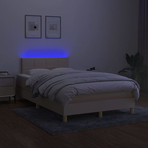 vidaXL Cama box spring c/ colch&atilde;o e LED 120x200 cm tecido cor creme