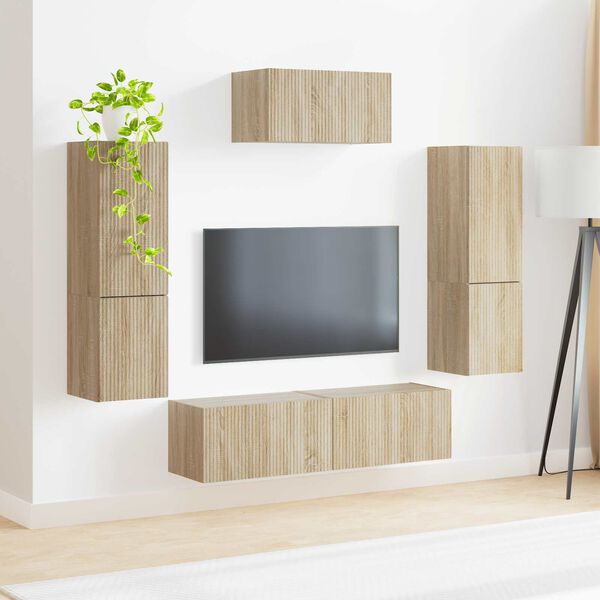 vidaXL Conjunto de m&oacute;vel de TV Montado na parede 4 pcs Carvalho Sonoma