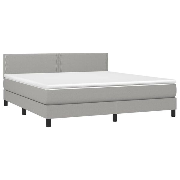 vidaXL Cama box spring c/ colch&atilde;o e LED 180x200 cm tecido cinza-claro