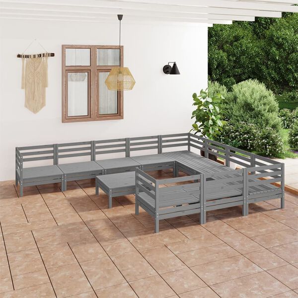 vidaXL 11 pcs conjunto lounge de jardim pinho maci&ccedil;o cinzento