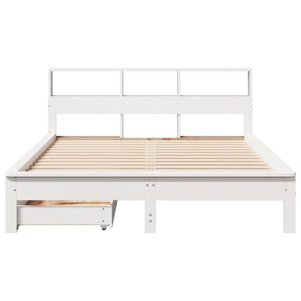 vidaXL Cama com estante sem colch&atilde;o 150x200 cm pinho maci&ccedil;o branco