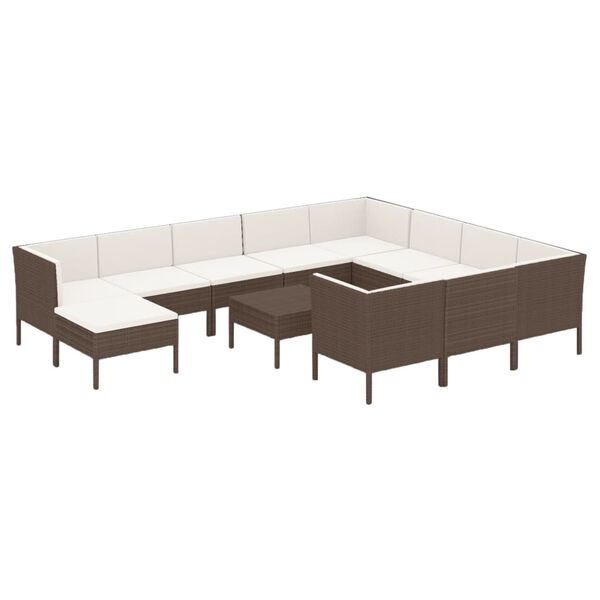 vidaXL 12 pcs conjunto lounge jardim c/ almofad&otilde;es vime PE castanho