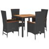 vidaXL 5 pcs conjunto de jantar p/ jardim c/ almofad&otilde;es vime PE preto