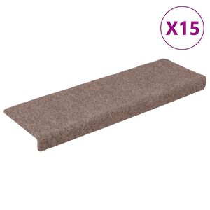 vidaXL Tapetes de escada autoadesivos 15 pe&ccedil;as 65x21x4 cm castanho claro com borda retangular