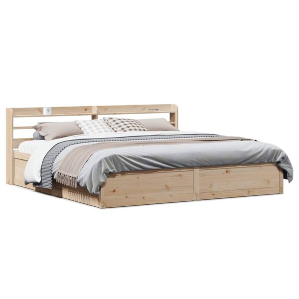 vidaXL Estrutura de cama com cabeceira 200x200 cm pinho maci&ccedil;o