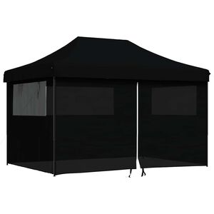 vidaXL Tenda p/ festas pop-up dobr&aacute;vel com 4 paredes laterais preto