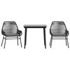 vidaXL 3 pcs conjunto jantar jardim almofad&otilde;es vime PE vidro preto