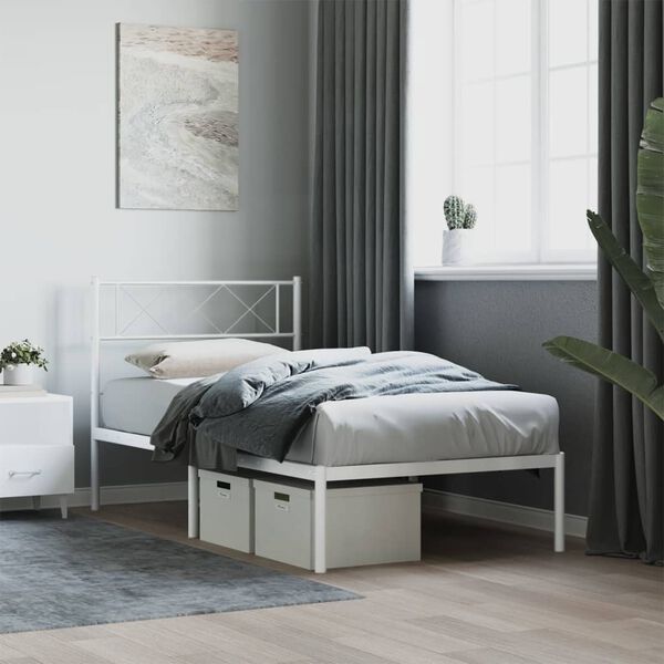 vidaXL Estrutura de cama em metal com cabeceira 107x203 cm branco