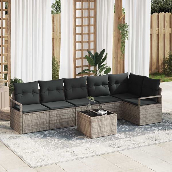 vidaXL Conjunto de Sof&aacute; de Jardim com almofada 7 pcs Cinzento-claro