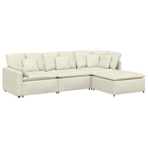 vidaXL Sof&aacute; modular com pufes e almofadas veludo creme