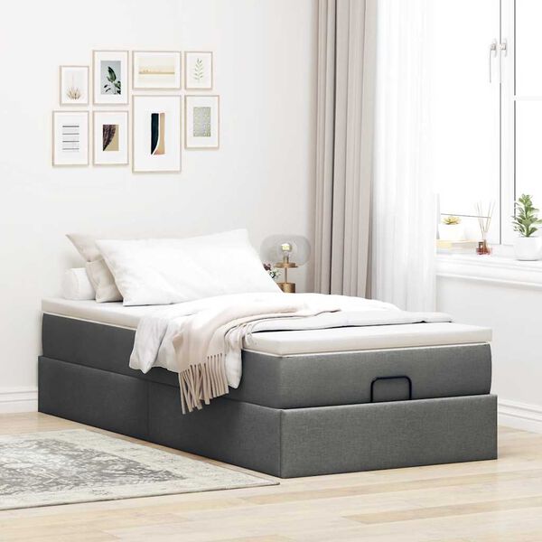vidaXL Estrutura cama otomana colchão 100x200cm tecido cinzento escuro