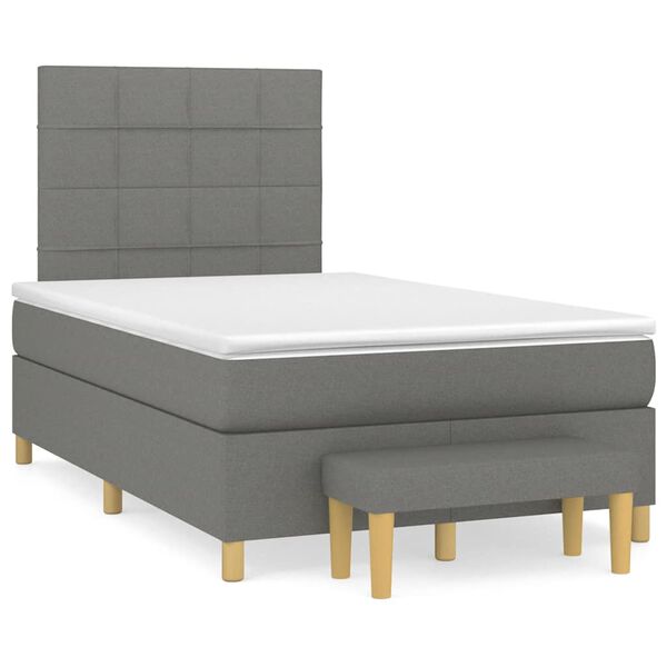 vidaXL Cama boxspring com colch&atilde;o 120x190 cm tecido cinzento-escuro