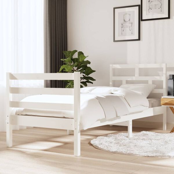 vidaXL Estrutura cama pequena solteiro 75x190 cm madeira maci&ccedil;a branco