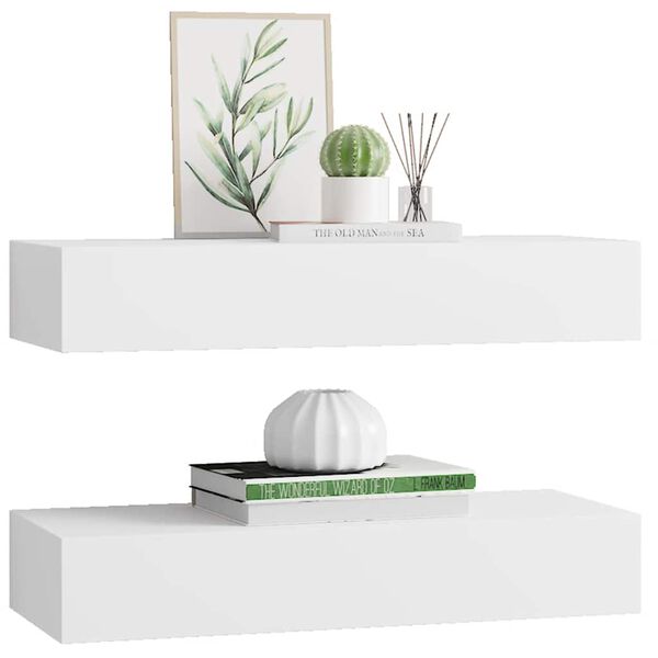 vidaXL Prateleiras de parede com gavetas 2pcs MDF 60x23,5x10 cm branco