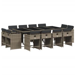 vidaXL 13 pcs conjunto jantar p/ jardim c/ almofad&otilde;es vime PE cinzento