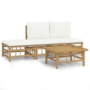 vidaXL 4 pcs conjunto lounge de jardim bambu c/ almofad&otilde;es branco nata