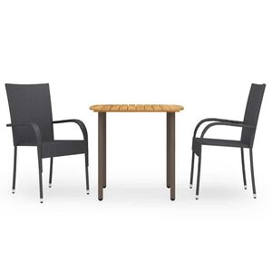 vidaXL 3 pcs conjunto de jantar para jardim vime PE preto