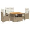 vidaXL 4 pcs conjunto de jantar p/ jardim c/ almofad&otilde;es vime PE bege