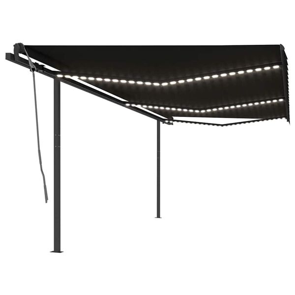 vidaXL Toldo autom&aacute;tico com LED e sensor de vento 6x3 m antracite