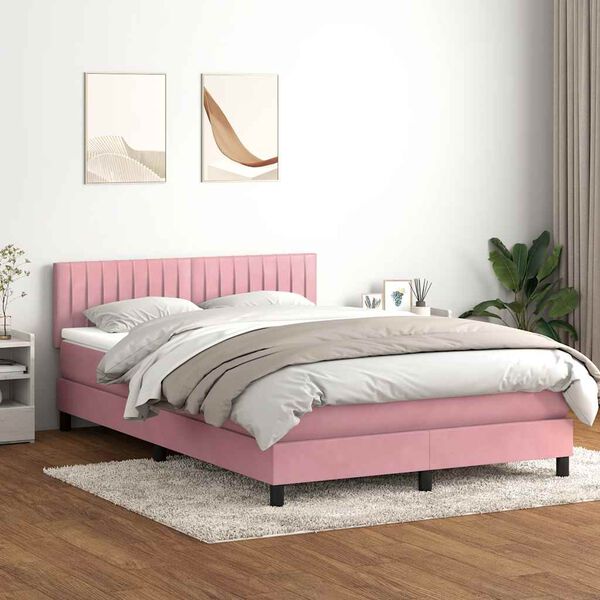 vidaXL Cama box spring c/ colch&atilde;o e LED 160x210 cm veludo rosa