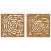 vidaXL Decora&ccedil;&otilde;es p/ muro jardim 2 pcs 55x55cm a&ccedil;o corten design rosas