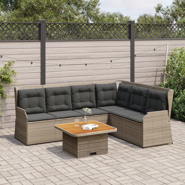 vidaXL 5 pcs conjunto lounge de jardim c/ almofadões vime PE cinzento
