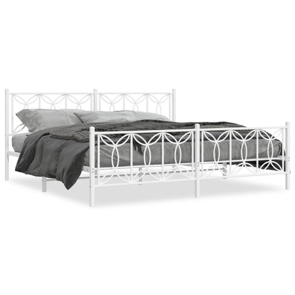 vidaXL Estrutura de cama com cabeceira e p&eacute;s 200x200 cm metal branco