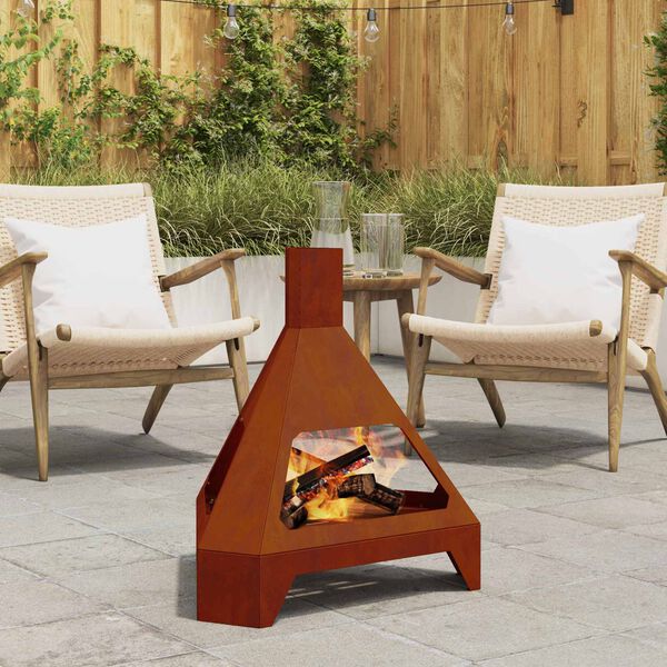 vidaXL Fire Pit Castanho 50 x 43 x 52 cm A&ccedil;o resistente &agrave;s intemp&eacute;ries