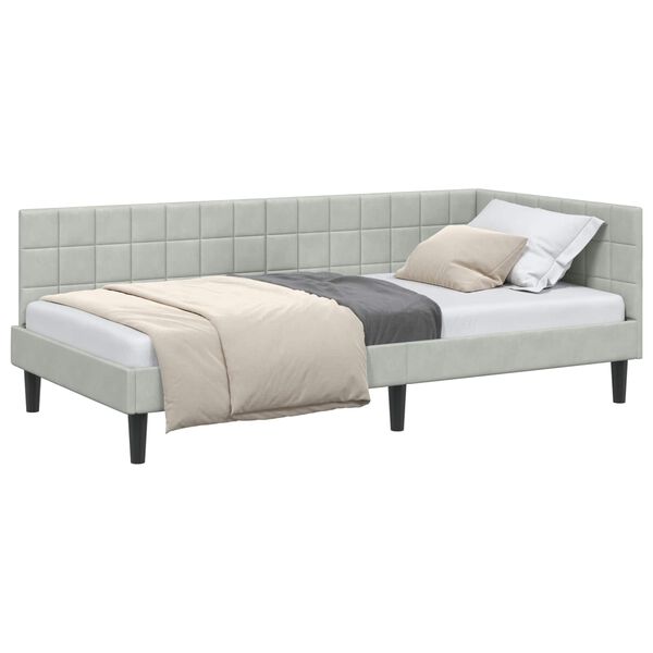 vidaXL Estrutura de Cama de Canto Cinzento-claro 90 cm x 190 cm Veludo